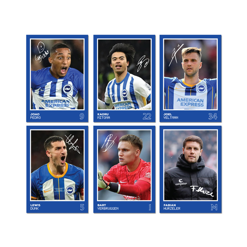 Brighton Players SIGNED A6 Poster Pack 2 - 6 Autographed Poster Print Cards (Pedro, Mitoma, Dunk, Veltman, Verburggen, Hurzler)