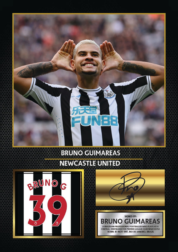 Bruno Guimarães Printed Signature Poster Print – Newcastle United Football Wall Art – Printed Soccer Wall Art