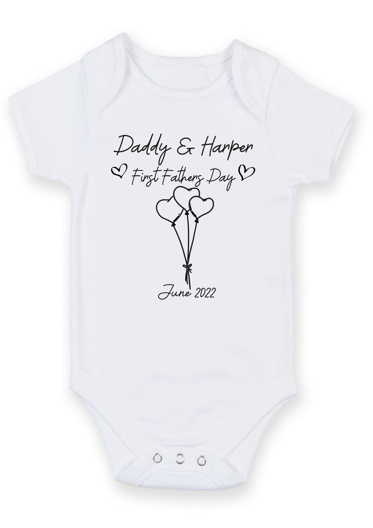 Daddy & Baby First Father's Day Baby Grow Bodysuit – Personalised Baby Vest with Custom Names & Date – Cute Heart Balloon Design – Daddy & Baby First Father's Day Baby Grow Bodysuit