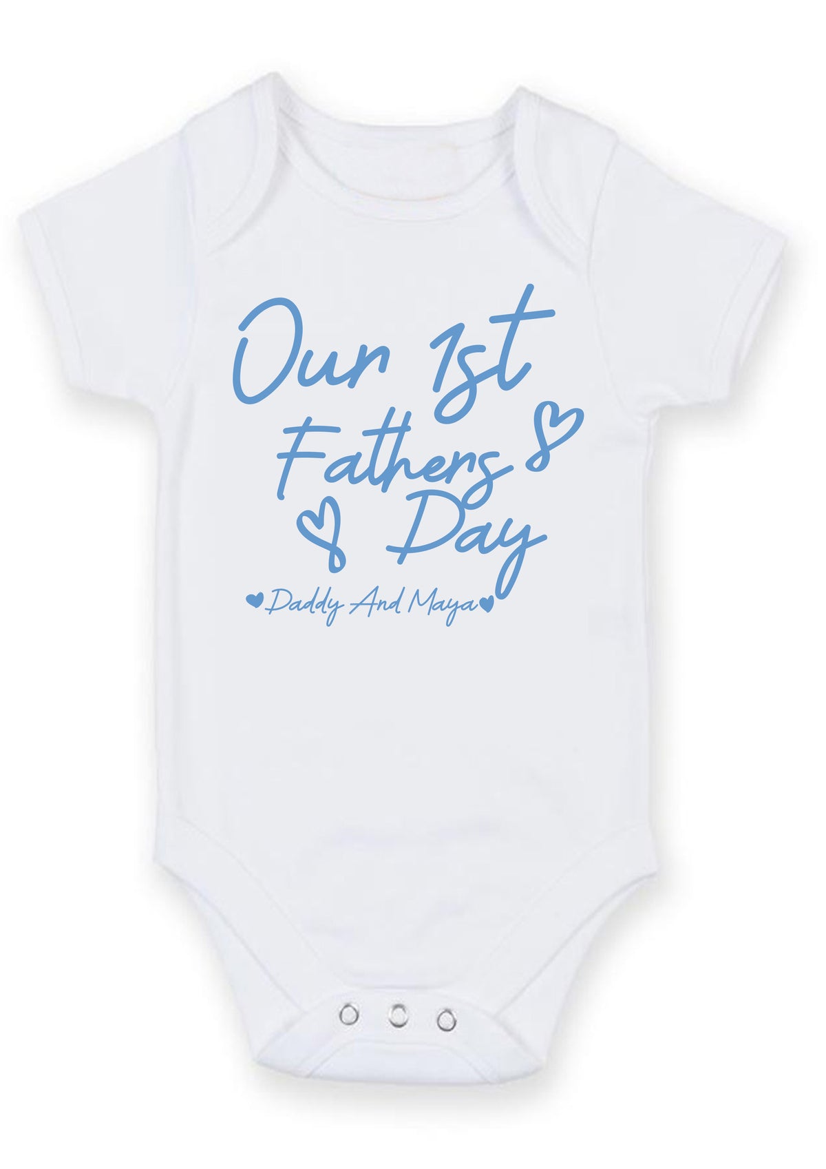 Our 1st Father's Day Personalised Baby Grow – Blue Heart Design Baby Vest – Custom Daddy and Baby Names Bodysuit – First Fathers Day Gift for New Dad – Our 1st Father's Day Personalised Baby Grow