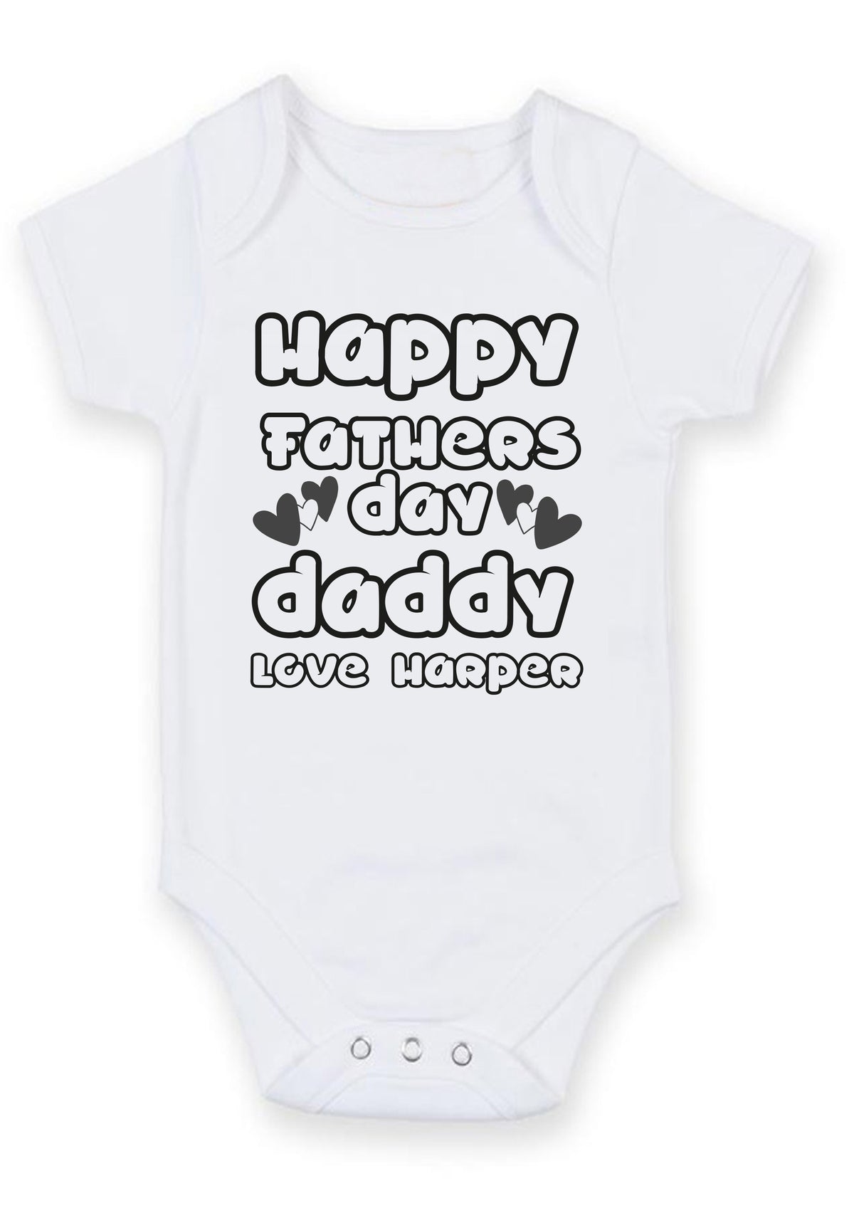 Happy Father's Day Daddy Personalised Baby Grow – Custom Name Baby Vest – Cute Heart Design Bodysuit – Father's Day Gift from Baby Boy or Girl – Happy Father's Day Daddy Personalised Baby Grow