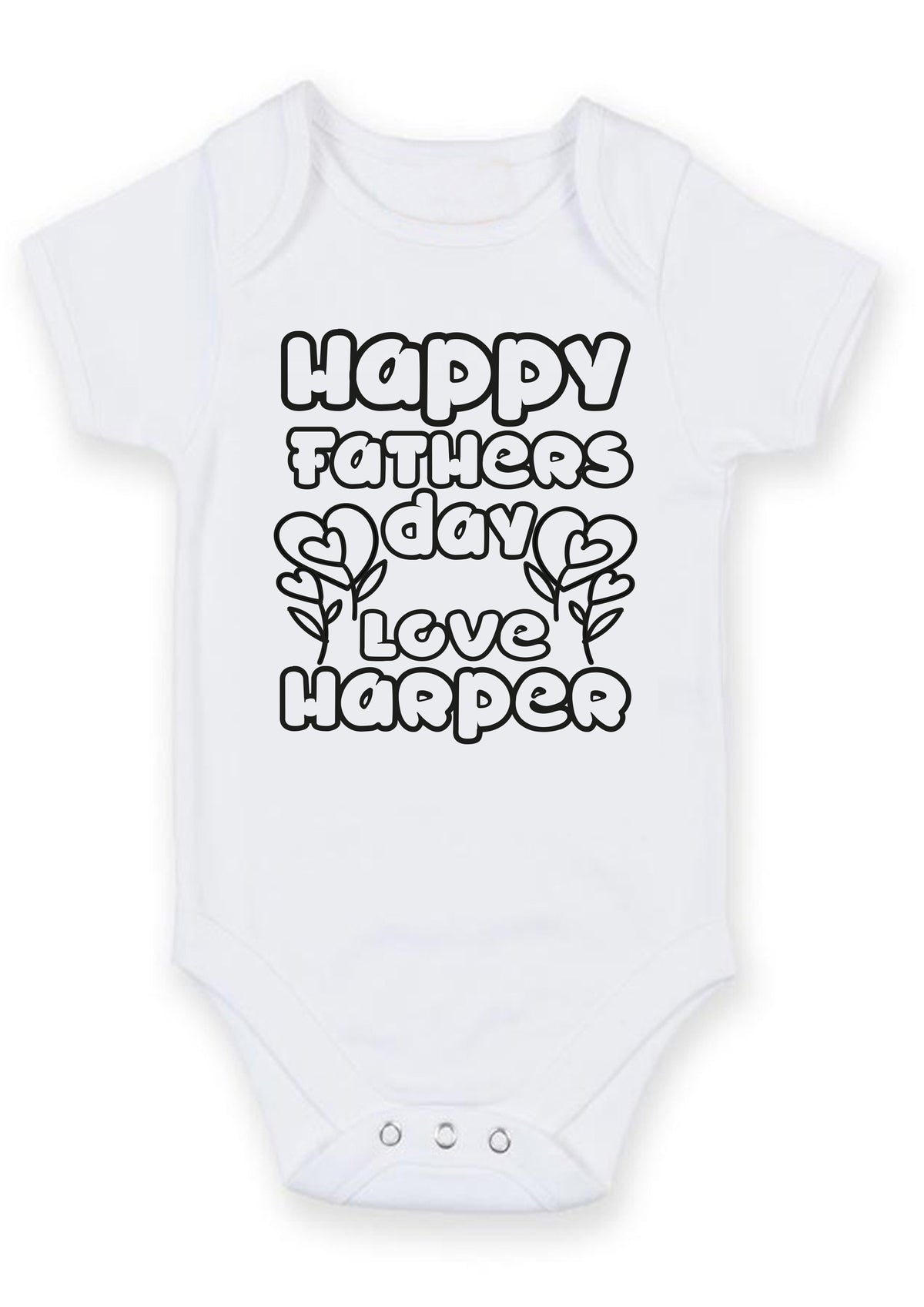Happy Father's Day Daddy Personalised Baby Grow – Custom Name Baby Vest with Heart Flower Design – Father's Day Bodysuit Gift from Baby Boy or Girl – Happy Father's Day Daddy Personalised Baby Grow