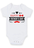 Happy Father's Day Baby Grow – Bow Tie & Moustache Design Baby Bodysuit – Cute Father's Day Outfit for Baby Boy or Girl – New Dad Gift & Keepsake Vest