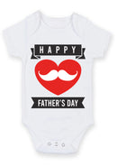 Happy Father's Day Baby Grow – Heart & Moustache Design Baby Bodysuit – Cute Father's Day Outfit for Baby Boy or Girl – New Dad Gift & Keepsake Vest