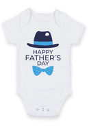 Happy Father's Day Baby Grow – Hat & Bow Tie Design Baby Bodysuit – Cute Father's Day Outfit for Baby Boy or Girl – New Dad Gift & Keepsake Vest