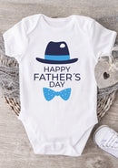 Happy Father's Day Baby Grow – Hat & Bow Tie Design Baby Bodysuit – Cute Father's Day Outfit for Baby Boy or Girl – New Dad Gift & Keepsake Vest