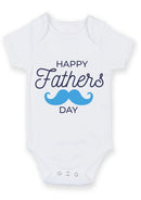 Happy Father's Day Baby Grow – Blue Moustache Design Baby Bodysuit – Cute Father's Day Outfit for Baby Boy or Girl – New Dad Gift & Keepsake Vest