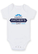 Happy Father's Day Baby Grow – Blue Moustache Design Baby Bodysuit – Cute Father's Day Outfit for Baby Boy or Girl – New Dad Gift & Keepsake Vest
