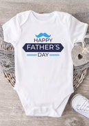 Happy Father's Day Baby Grow – Blue Moustache Design Baby Bodysuit – Cute Father's Day Outfit for Baby Boy or Girl – New Dad Gift & Keepsake Vest