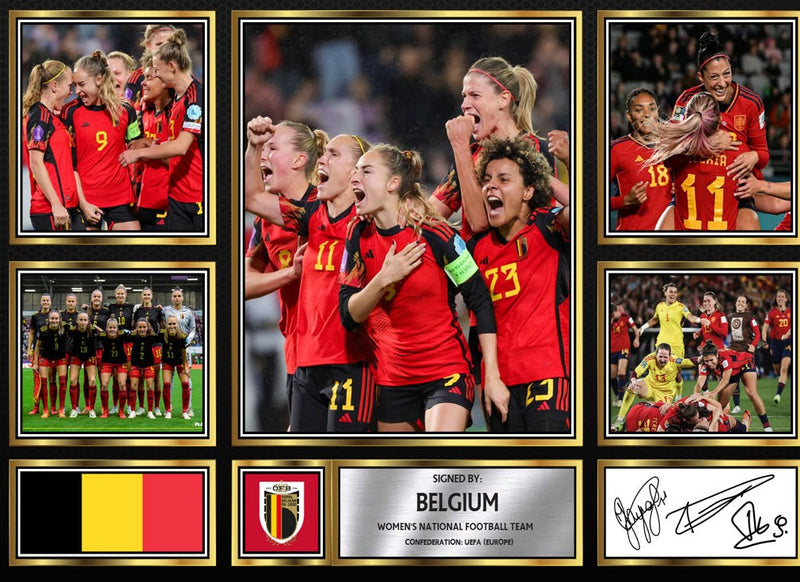 Belgium Ladies Football Teams Framed Autographed Print - Limited Edition Autograph Fan Gift – Collectible Memorabilia Merchandise