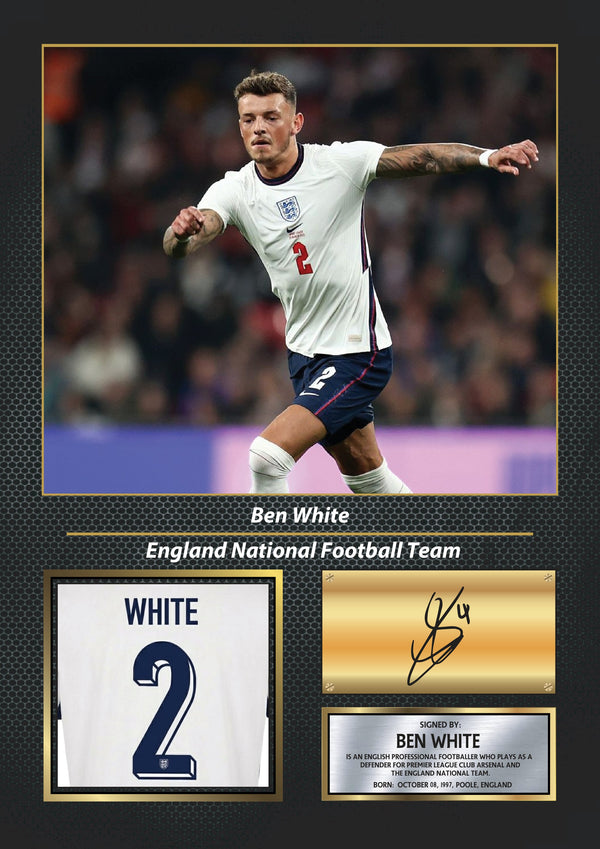 Ben White England Printed Signature Poster Print – England National Football Team Wall Art – Ben White Signature Style Football Poster – Soccer Fan Gift Decor