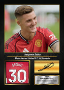 Benjamin Šeško Printed Signed Poster – Manchester United Tribute Wall Art with Jersey & Bio Plaque – Slovenia Striker Memorabilia for Football Fans & Collectors
