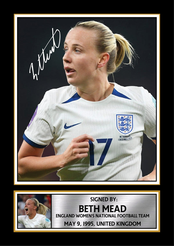 Beth Mead Printed Signature Poster Print – England Women’s National Football Team Wall Art – Tribute Wall Art for Lionesses Fans & Collectors