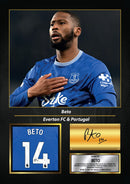Beto Printed Signed Poster – Everton FC & Portugal Striker Tribute Wall Art with Jersey & Bio Plaque – Premier League Football Memorabilia for Fans & Collectors