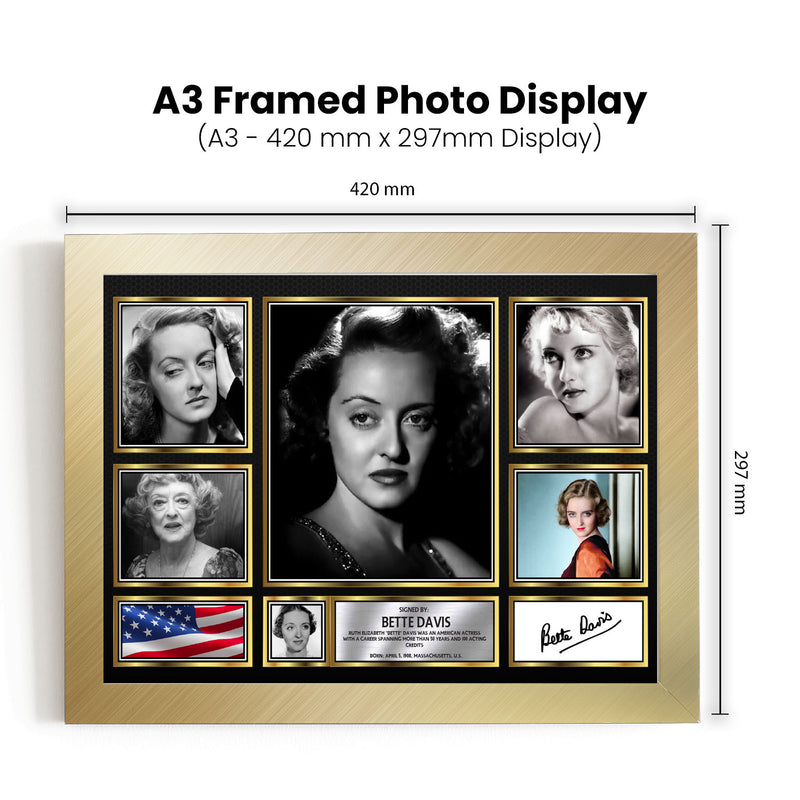 Bette Davis Actors Framed Autographed Print - Limited Edition Autograph Fan Gift – Collectible Memorabilia Merchandise