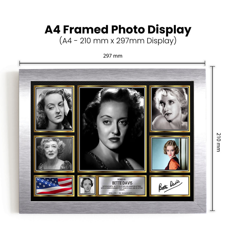 Bette Davis Actors Framed Autographed Print - Limited Edition Autograph Fan Gift – Collectible Memorabilia Merchandise