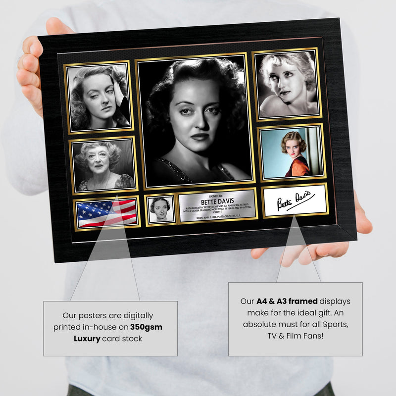 Bette Davis Actors Framed Autographed Print - Limited Edition Autograph Fan Gift – Collectible Memorabilia Merchandise