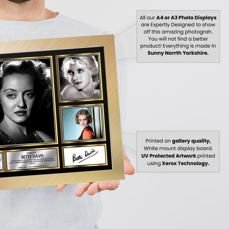 Bette Davis Actors Framed Autographed Print - Limited Edition Autograph Fan Gift – Collectible Memorabilia Merchandise