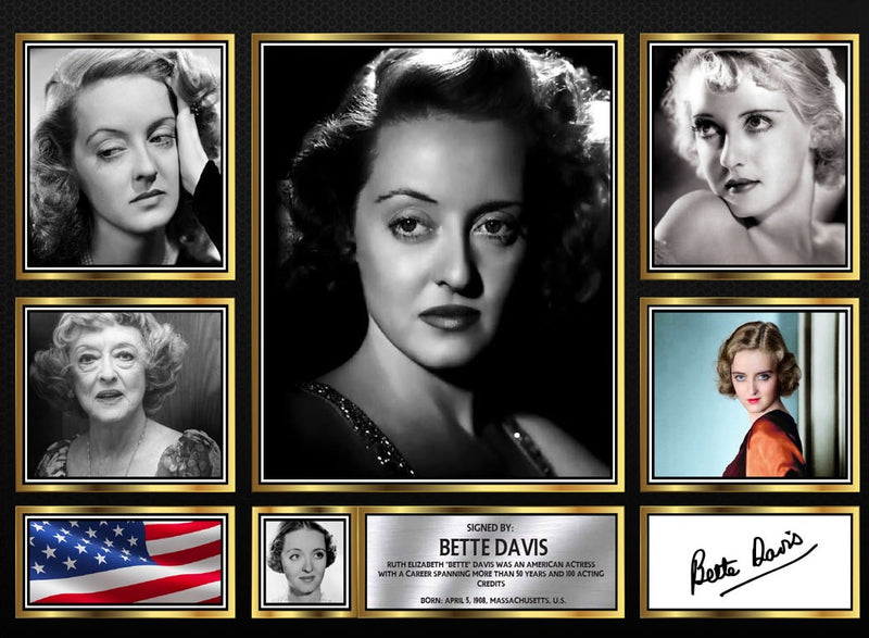 Bette Davis Actors Framed Autographed Print - Limited Edition Autograph Fan Gift – Collectible Memorabilia Merchandise