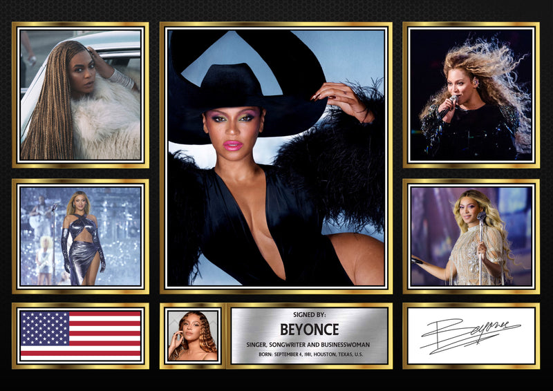 Beyoncé  Singers Framed Autographed Print - Limited Edition Autograph Fan Gift – Collectible Memorabilia Merchandise