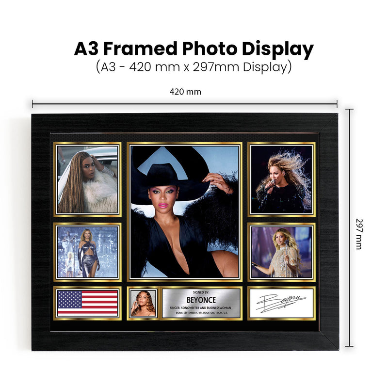 Beyoncé  Singers Framed Autographed Print - Limited Edition Autograph Fan Gift – Collectible Memorabilia Merchandise