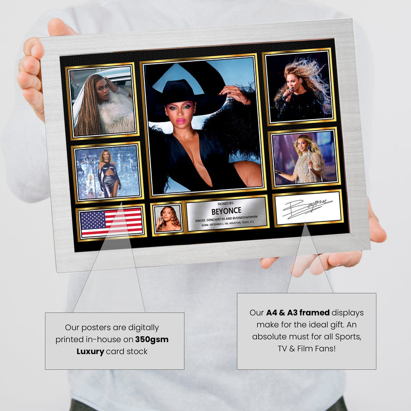 Beyoncé  Singers Framed Autographed Print - Limited Edition Autograph Fan Gift – Collectible Memorabilia Merchandise