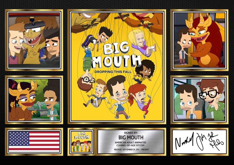 Big Mouth Netflix Shows Framed Autographed Print - Limited Edition Autograph Fan Gift – Collectible Memorabilia Merchandise