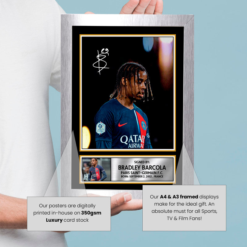 Bradley Barcola Autographed Poster Print – Signed Style Football Memorabilia – PSG & France Fan Gift