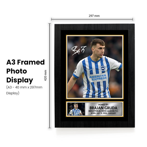 Brajan Gruda Brighton & Hove Albion Poster Print – Printed Signature Style Football Wall Art – Framed or Unframed – Gift for Premier League Fans