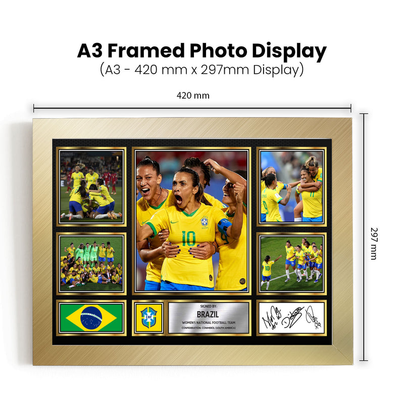 Brazil Ladies Football Teams Framed Autographed Print - Limited Edition Autograph Fan Gift – Collectible Memorabilia Merchandise