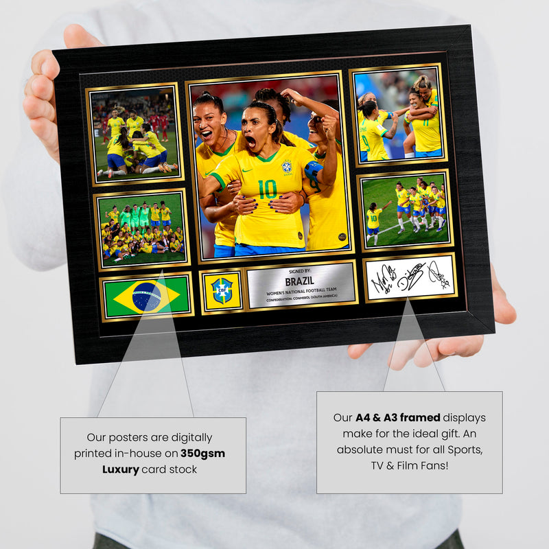 Brazil Ladies Football Teams Framed Autographed Print - Limited Edition Autograph Fan Gift – Collectible Memorabilia Merchandise