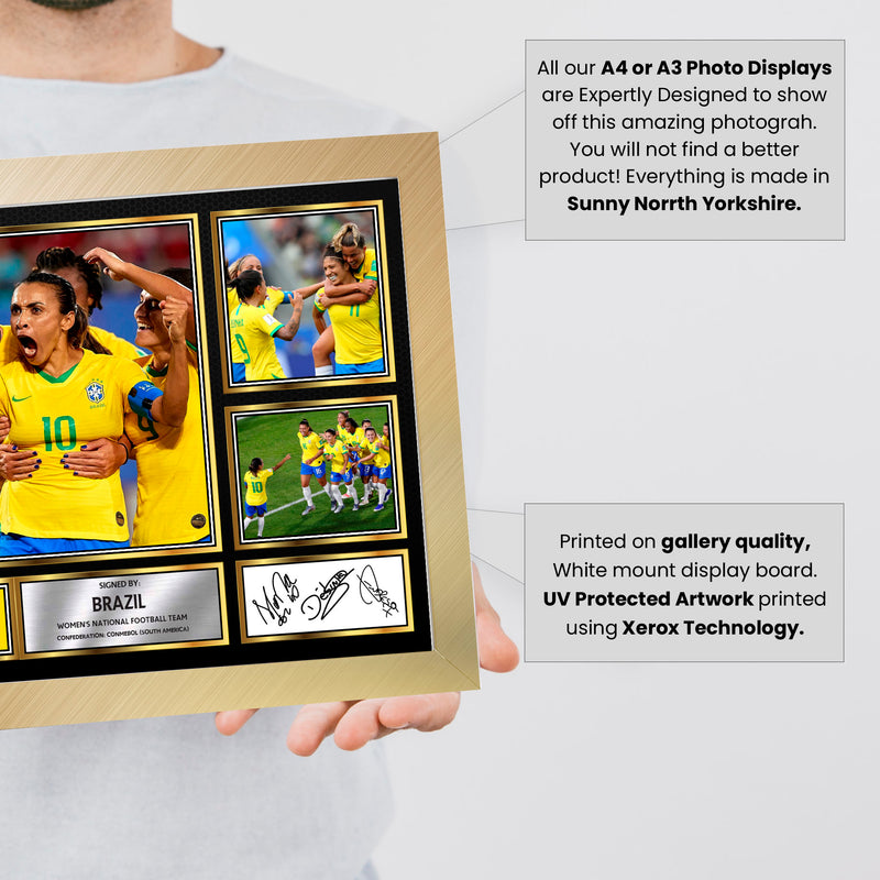 Brazil Ladies Football Teams Framed Autographed Print - Limited Edition Autograph Fan Gift – Collectible Memorabilia Merchandise