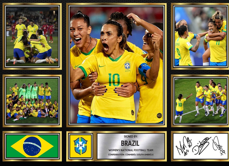 Brazil Ladies Football Teams Framed Autographed Print - Limited Edition Autograph Fan Gift – Collectible Memorabilia Merchandise