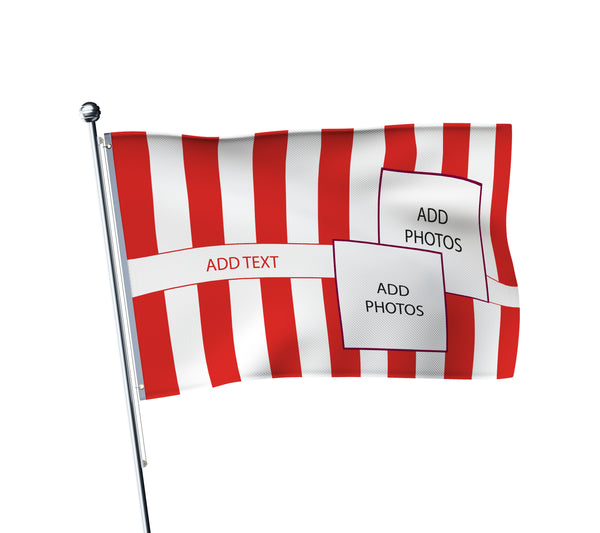 Personalised Brentford football flag in red and white, printed with custom wording
