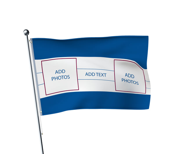 Personalised Brighton football flag in blue and white, printed with custom wording
