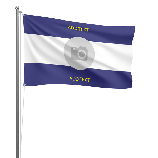 Personalised Brighton football flag design 2 in blue and white, printed with custom wording