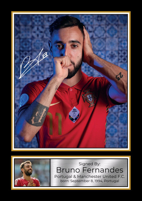 Bruno Fernandes Printed Signature Poster Print – Portugal & Manchester United Football Wall Art – Collector Gift