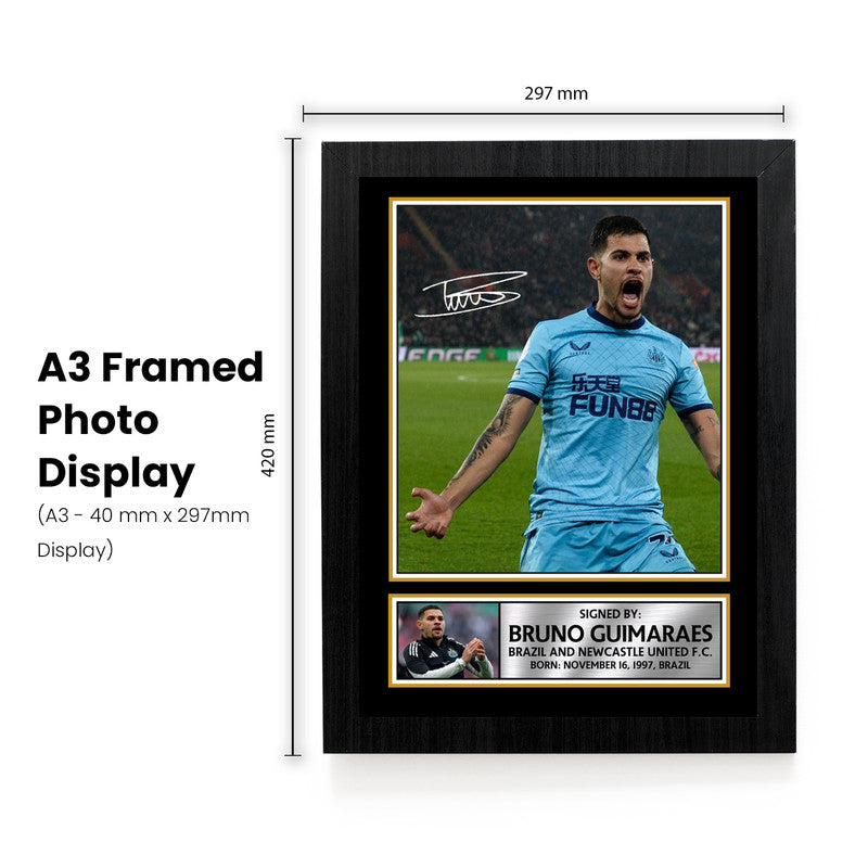 Bruno Guimarães Signed Autographed Photo Poster – Newcastle United F.C. Memorabilia – Brazil Football Star Collectible Print – Wall Art for Fans & Collectors