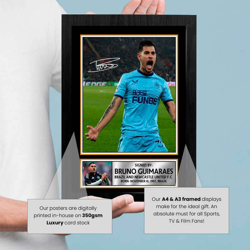 Bruno Guimarães Signed Autographed Photo Poster – Newcastle United F.C. Memorabilia – Brazil Football Star Collectible Print – Wall Art for Fans & Collectors