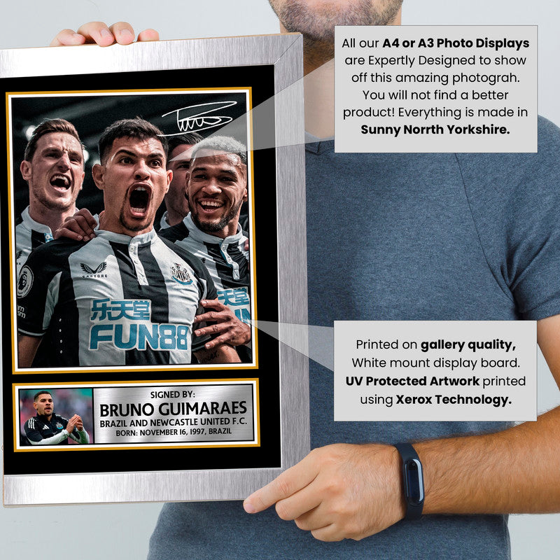 Bruno Guimarães Signed Autographed Portrait Poster Print – Brazil & Newcastle United F.C. Star – Football Wall Art for Fans & Collectors