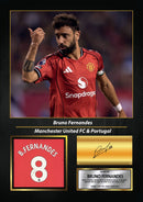 Bruno Fernandes Printed Signed Poster – Manchester United & Portugal Midfielder Tribute Wall Art with Jersey & Bio Plaque – Premier League Football Memorabilia for Fans & Collectors