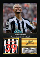 Bruno Guimarães Printed Signed Poster – Newcastle United & Brazil Midfielder Tribute Wall Art with Jersey & Bio Plaque – Premier League Football Memorabilia for Fans & Collectors