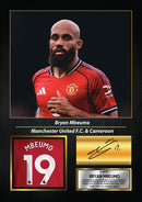 Bryan Mbeumo Printed Signed Poster – Manchester United & Cameroon Midfielder Tribute Wall Art with Jersey & Bio Plaque – Premier League Football Memorabilia for Fans & Collectors