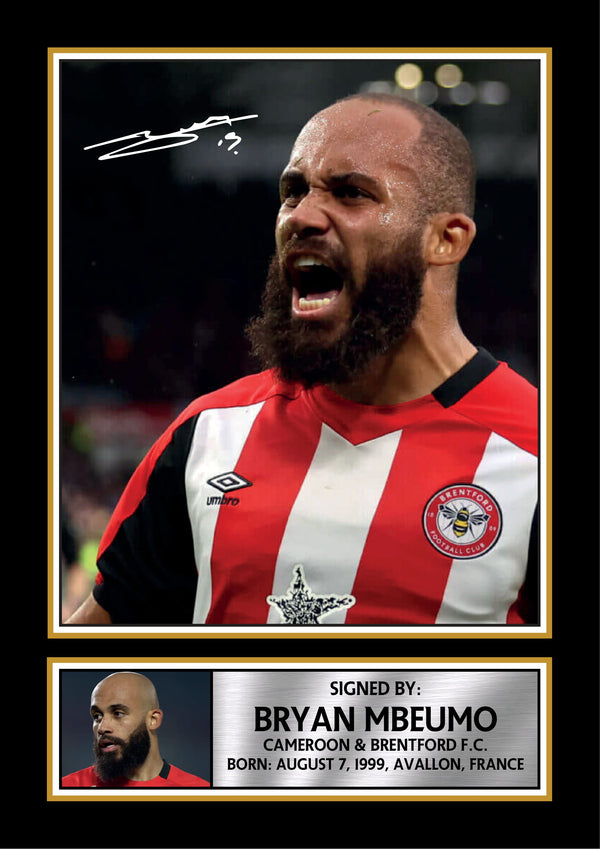 Bryan Mbeumo Printed Signature Photo Poster – Brentford F.C. & Cameroon Football Wall Art – Premier League Star Tribute