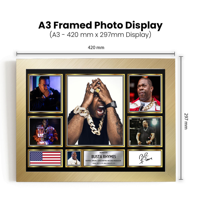 Rappers Busta Rhymes Framed Autographed Print - Limited Edition Autograph Fan Gift – Collectible Memorabilia Merchandise