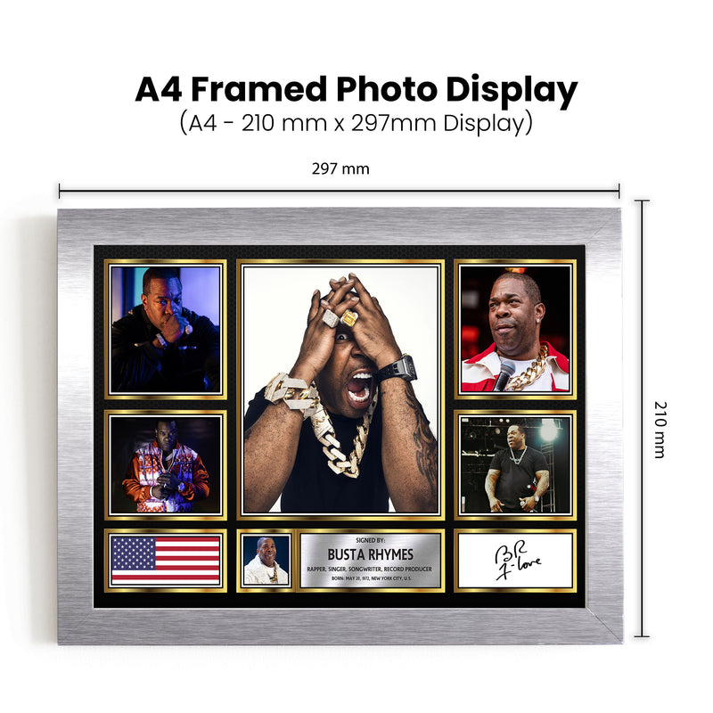 Rappers Busta Rhymes Framed Autographed Print - Limited Edition Autograph Fan Gift – Collectible Memorabilia Merchandise