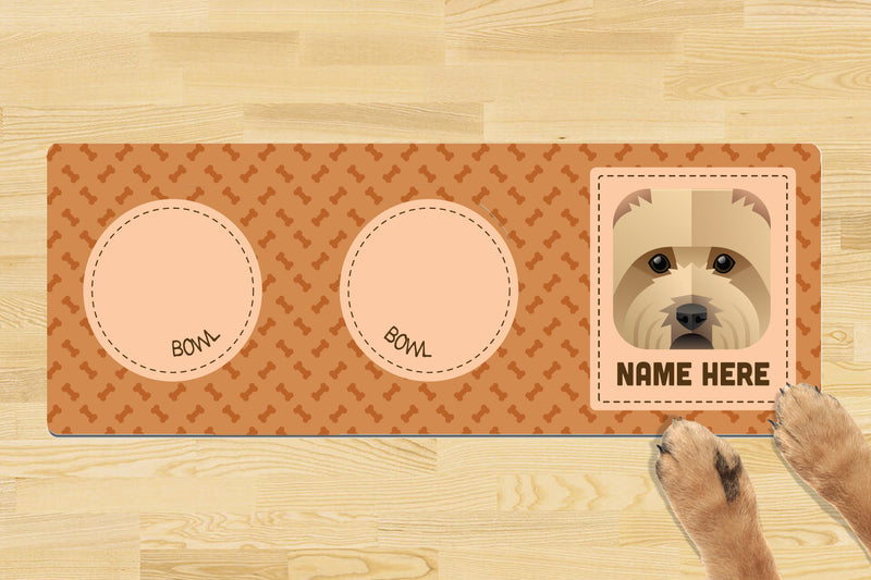 Personalised Dog Breed Dog Bowl Mat (880mm x 300mm)(2 Bowl Design) - CAIRN TERRIER