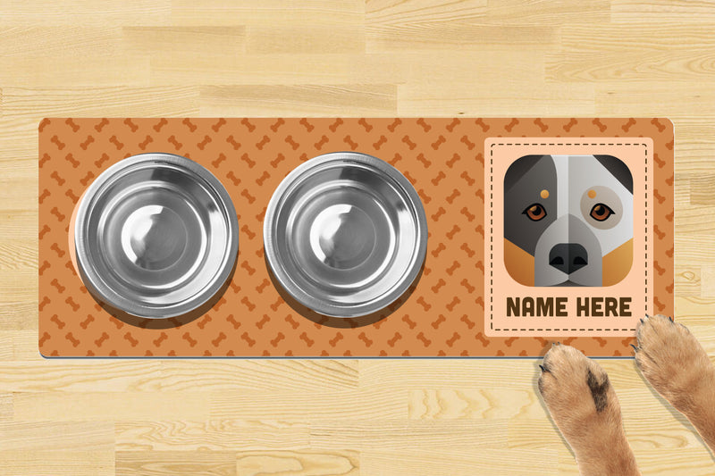 Personalised Dog Breed Dog Bowl Mat (880mm x 300mm)(2 Bowl Design) - CATTLE DOG