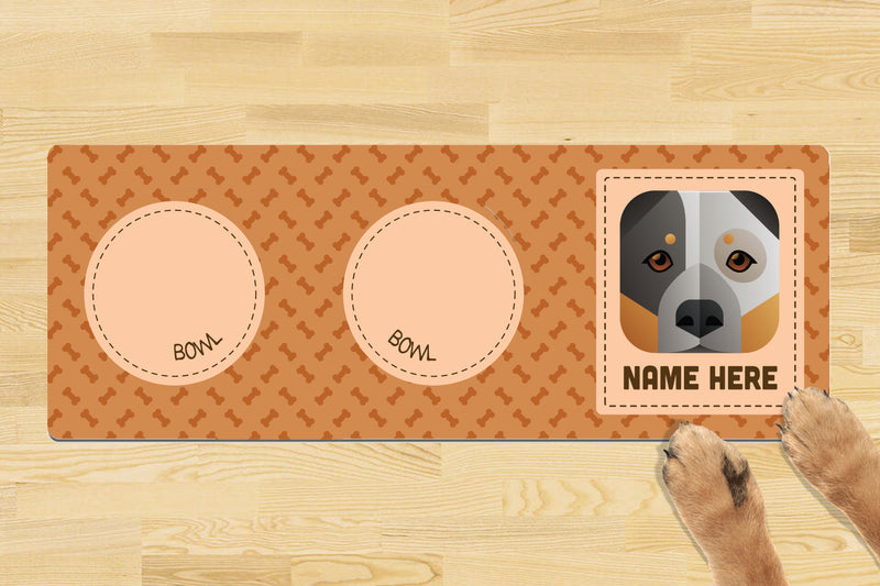 Personalised Dog Breed Dog Bowl Mat (880mm x 300mm)(2 Bowl Design) - CATTLE DOG