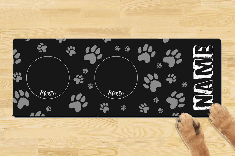 Personalised Dog Bowl Mat (880mm x 300mm)(2 Bowl Design) - Chalk Paw